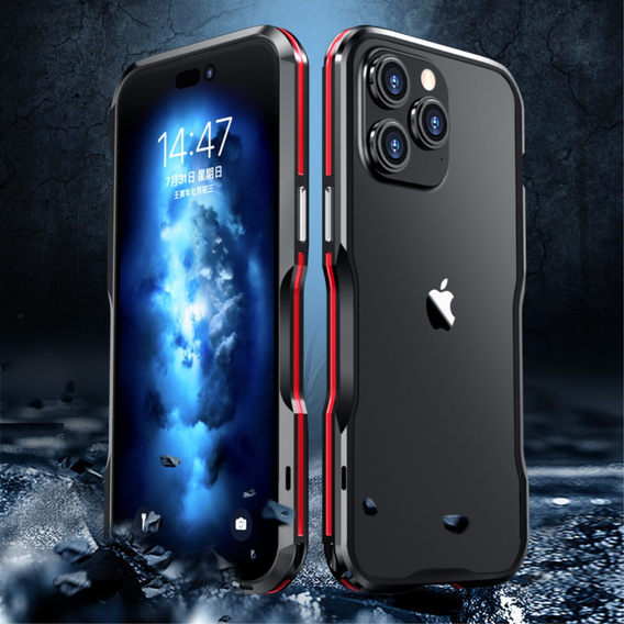 Θήκη LUPHIE για iPhone 15 Pro, Armor Bumper, μαύρο / κόκκινο