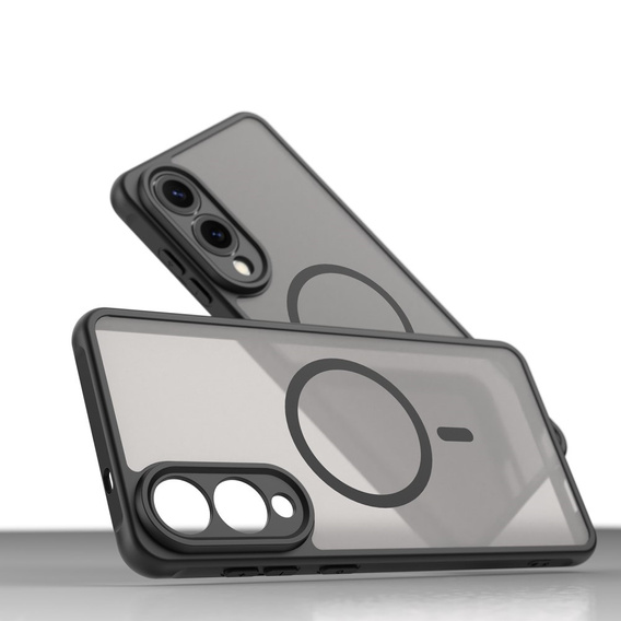 Θήκη για Samsung Galaxy S25 Edge, Kickstand Matt Case, για MagSafe, μαύρη + Γυαλί οθόνης