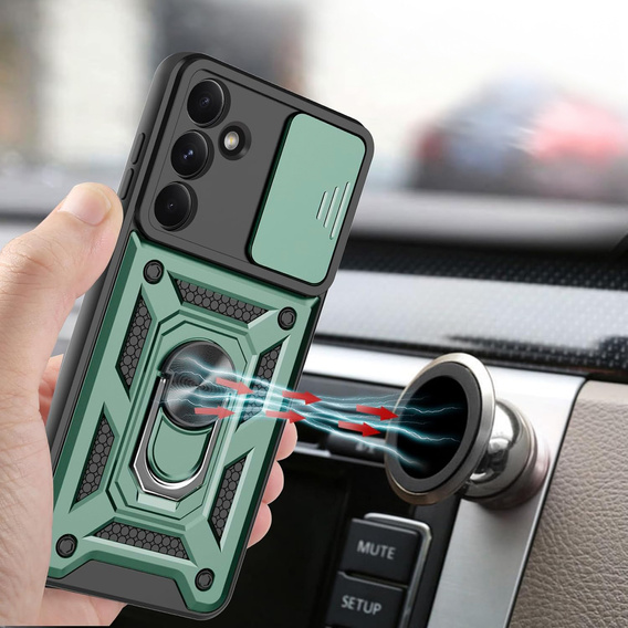 Θωρακισμένη θήκη για Samsung Galaxy A26, CamShield Slide, πράσινη + Μετριασμένο γυαλί 9H