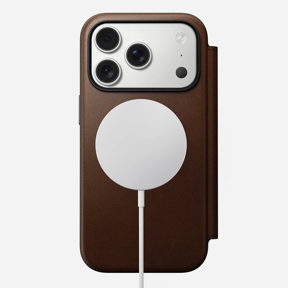 Θήκη Nomad για iPhone 17 Pro, Μοντέρνα δερμάτινη θήκη Folio, καφέ