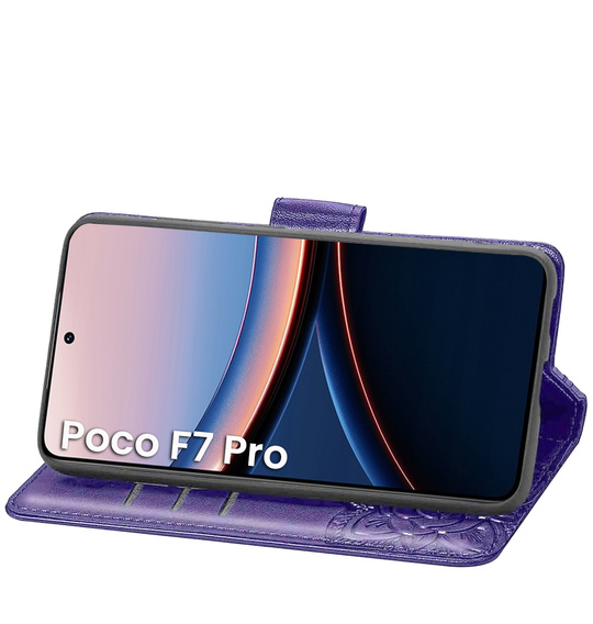 Θήκη με πτερύγιο για Xiaomi Poco F7 Pro, Butterfly, μωβ