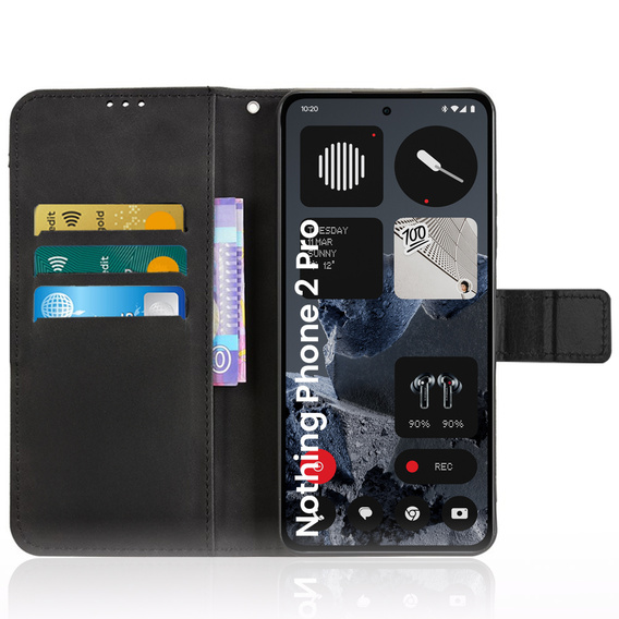 Θήκη με πτερύγιο για CMF Nothing Phone 2 Pro, Crazy Horse Wallet, μαύρη