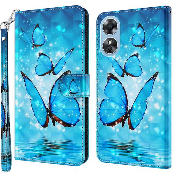 Θήκη με πτερύγιο για Oppo A17, Wallet Light Spots Decor Butterfly, μπλε