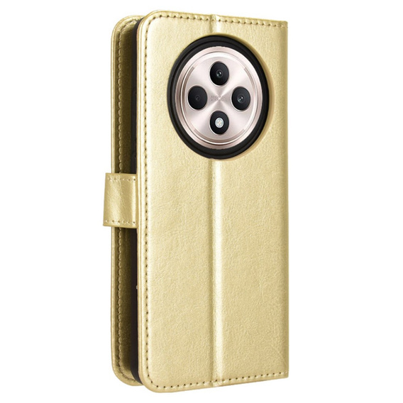 Θήκη με πτερύγιο για Oppo Reno 12FS / 12F, Crazy Horse Wallet, χρυσή