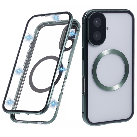 Μαγνητική θήκη MagSafe Dual Glass για iPhone 16, πράσινη