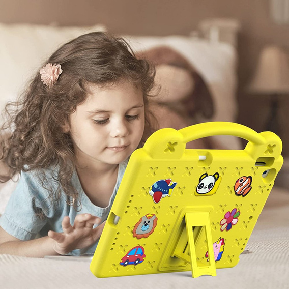 Παιδική θήκη για iPad 10.2" 2021/2020/2019 (9/8/7 gen.) / Air 10.5" 2019 (3 gen.), Cute Patterns, με βάση, κίτρινη