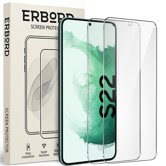 2x Μετριασμένο γυαλί για Samsung Galaxy S22, ERBORD 9H Hard Glass στην οθόνη