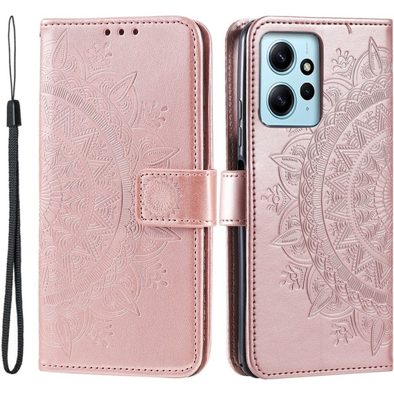 Θήκη με πτερύγιο για Xiaomi Redmi Note 12 4G, Mandala, ροζ rose gold