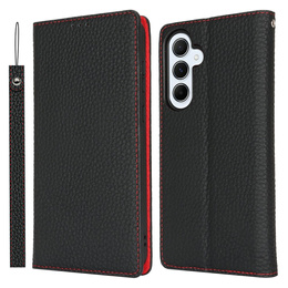 Θήκη με πτερύγιο για Samsung Galaxy S25, Litchi Skin Grain, μαύρη