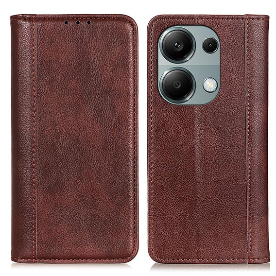 Θήκη για Xiaomi Redmi Note 13 Pro 4G / Xiaomi Redmi Note 14S / Xiaomi Poco M6 Pro 4G, Wallet Litchi Leather, καφέ