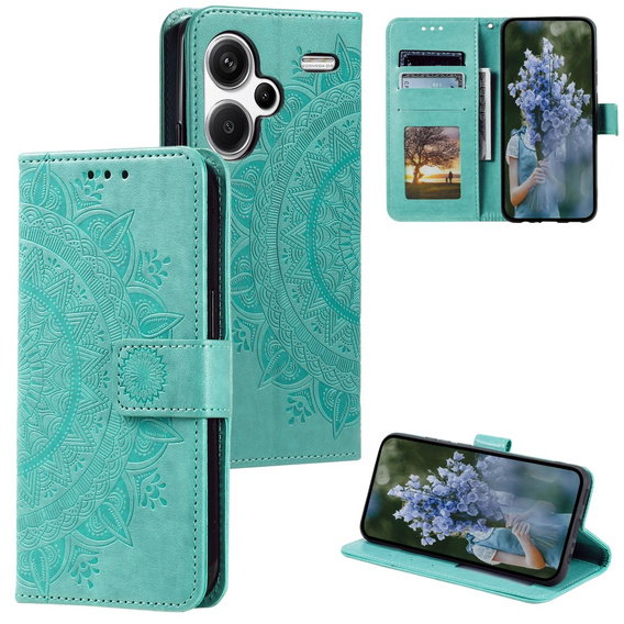 Θήκη με πτερύγιο για Xiaomi Redmi Note 13 Pro+, Mandala, πράσινη