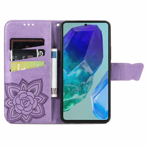 Θήκη με πτερύγιο για Samsung Galaxy S24 FE, Butterfly, μωβ