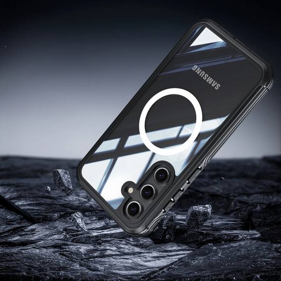 Θήκη για Samsung Galaxy S24 FE, Shockproof, με γυαλί, για MagSafe, μαύρη