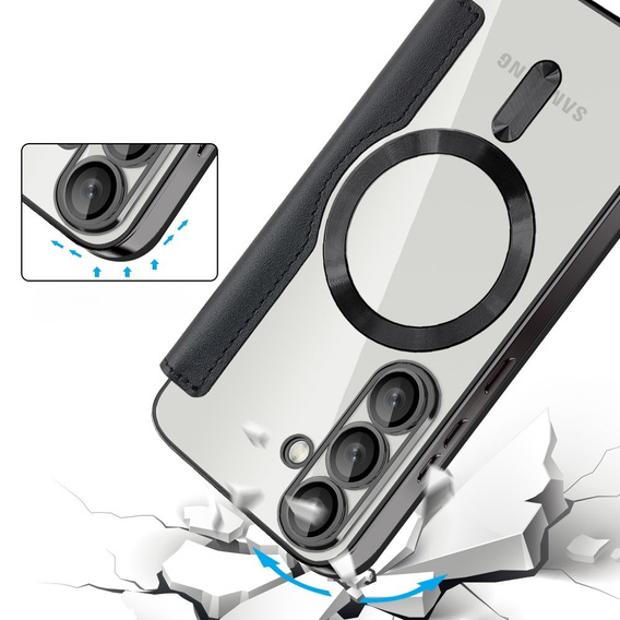 Θήκη με πτερύγιο για Samsung Galaxy S25+ Plus, RFID Wallet MagSafe CamShield, μαύρη