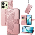 Θήκη με πτερύγιο για Xiaomi Redmi Note 14 4G, Butterfly, ροζ rose gold
