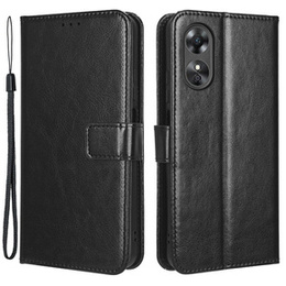 Θήκη με πτερύγιο για Oppo A17, Crazy Horse Wallet, μαύρη