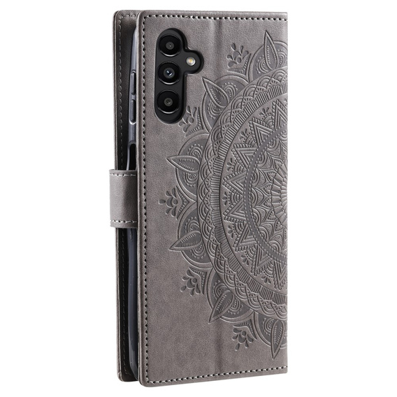 Θήκη με πτερύγιο για Samsung Galaxy A15, Mandala Flower, μπλε + γυαλί 9H 