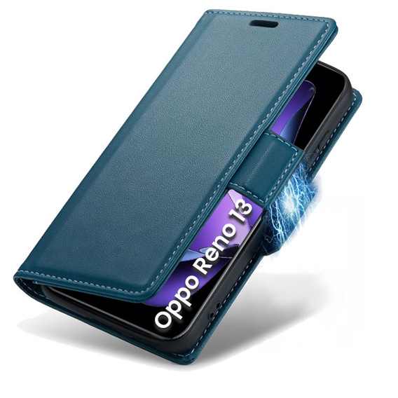 Θήκη για Oppo Reno 13, ERBORD Glossy Litchi, πορτοφόλι με πτερύγιο, μπλε