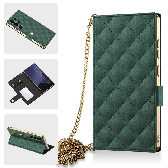 Αναδιπλούμενη θήκη για Samsung Galaxy S25 Ultra, GKK Mirror Wallet, πράσινη