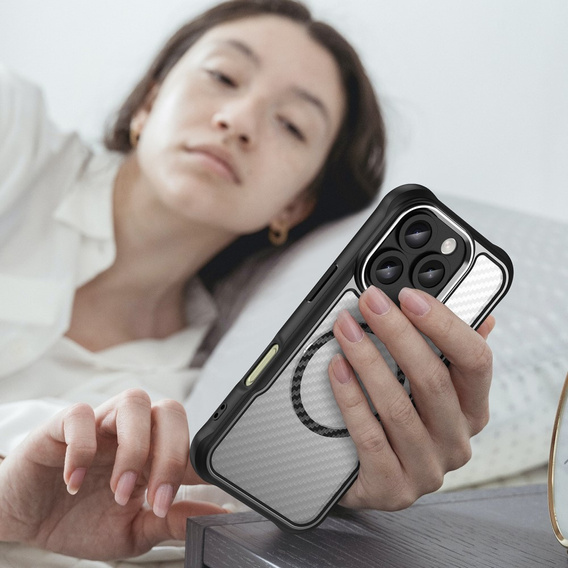 Θήκη για iPhone 16 Pro, Fusion Hybrid Carbon, για MagSafe, μαύρη