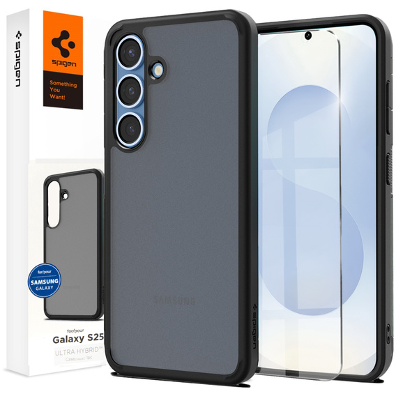 θήκη Spigen για Samsung Galaxy S25, Ultra Hybrid, μαύρο / ματ + μετριασμένο γυαλί 9H