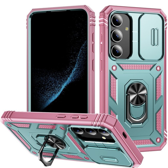 Θήκη για Samsung Galaxy S24+ Plus, CamShield Slide, πράσινο / ροζ