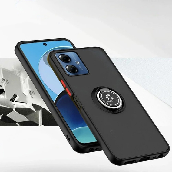 Θήκη για Motorola Moto E14, Frosted Ring, μαύρη