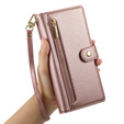 Θήκη με πτερύγιο για Samsung Galaxy S25, Wallet Zipper Pocket, ροζ