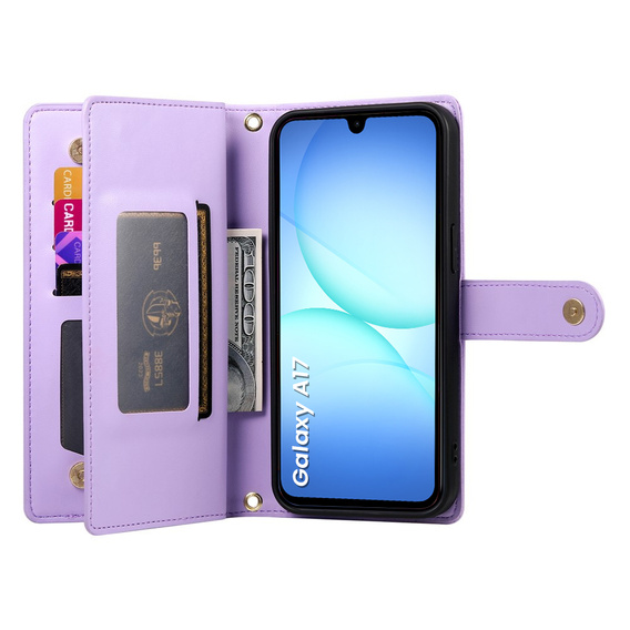 Πορτοφόλι φερμουάρ τσέπη flip υπόθεση για Samsung Galaxy A17 5G, πορτοφόλι φερμουάρ τσέπη, μοβ