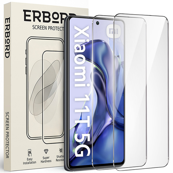 2x Μετριασμένο γυαλί για Xiaomi 11T/11T Pro, ERBORD 9H Hard Glass στην οθόνη