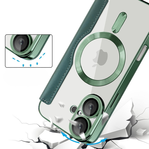 Θήκη με πτερύγιο για iPhone 16, RFID Wallet MagSafe CamShield, πράσινη