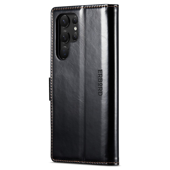 Θήκη με πτερύγιο για Samsung Galaxy S23 Ultra, ERBORD Waxy Wallet, μαύρη