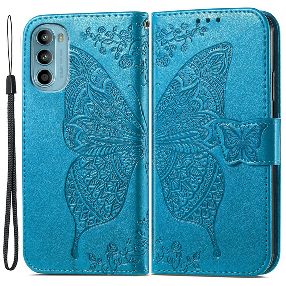 Θήκη με πτερύγιο για Motorola Moto G52 / G82 5G, Butterfly, μπλε