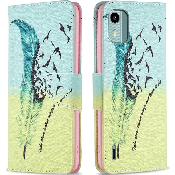 Θήκη με πτερύγιο για Nokia C12 4G, Wallet, feather, μπλε