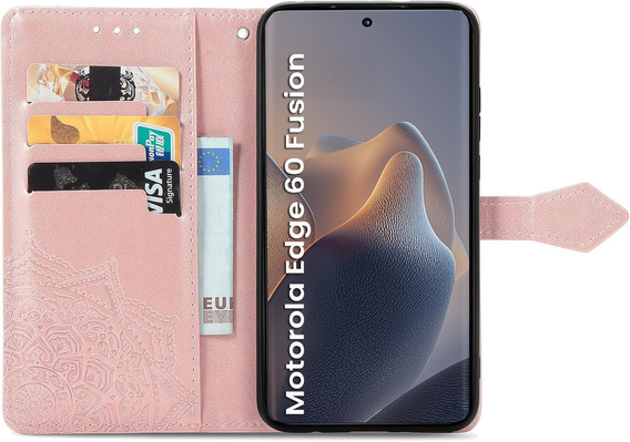 Θήκη με πτερύγιο για Motorola Edge 60 / 60 Fusion, Mandala, ροζ