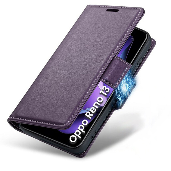 Θήκη για Oppo Reno 13, ERBORD Glossy Litchi, πορτοφόλι με πτερύγιο, μωβ