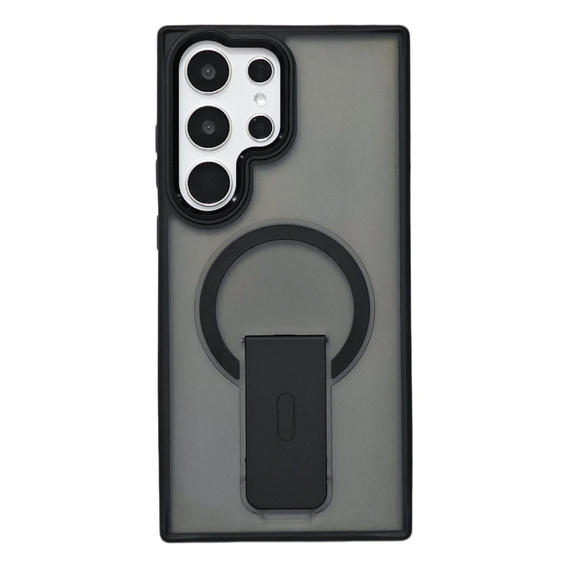 Θήκη για Samsung Galaxy S25 Ultra, Kickstand Matt Case, για MagSafe, μαύρη + Γυαλί οθόνης