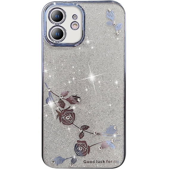 Θήκη για iPhone 12, Glitter Flower, μπλε