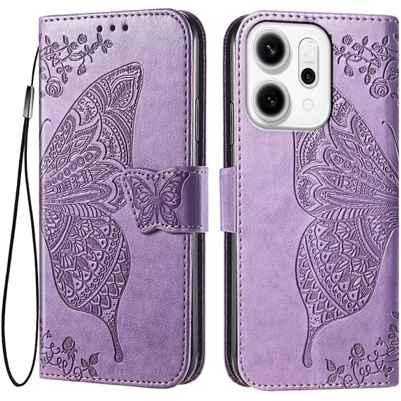 Θήκη πτερύγιο για Oppo Reno 14, Butterfly, πορτοφόλι, μοβ