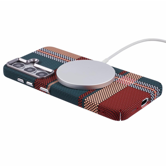 Θήκη για Samsung Galaxy S25, ανθρακονήματα MagSafe, κόκκινο / πράσινο