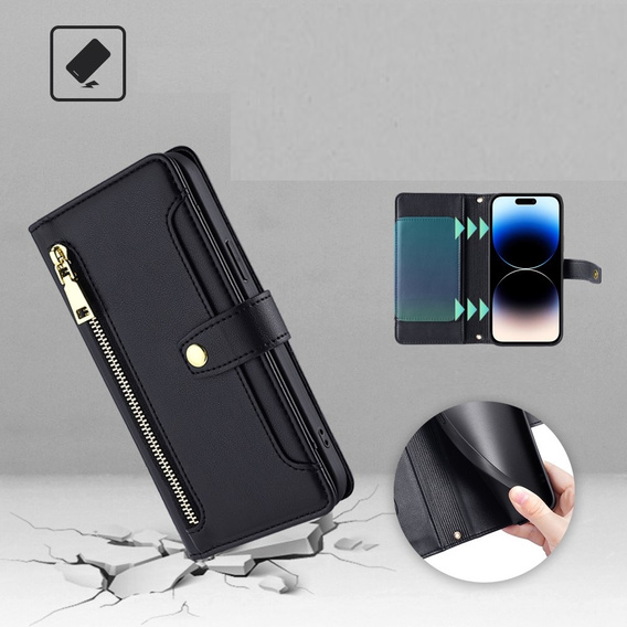 Θήκη με πτερύγιο για iPhone 14 Pro, Wallet Zipper Pocket, μαύρη