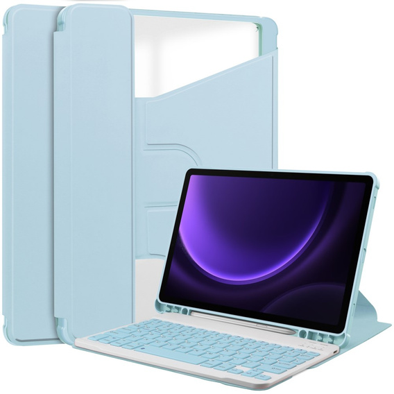 Θήκη πληκτρολογίου για Samsung Galaxy Tab S10 Lite / S10 FE / S9 FE, Rotary 360° Leather, γαλάζια
