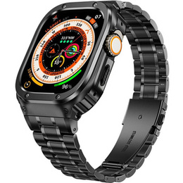 Ατσάλινο βραχιόλι με θήκη για Apple Watch 7/8/9 45MM, Μαύρο