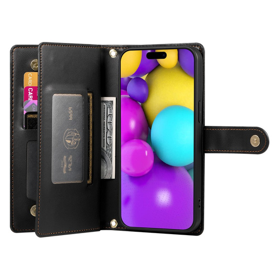Θήκη με πτερύγιο για iPhone 16, Wallet Zipper Pocket, μαύρη