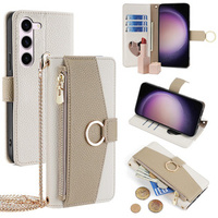 θήκη Wallet Zipper Pocket flip για το Samsung Galaxy S24, Wallet Zipper Pocket, με καθρέφτη, λευκή