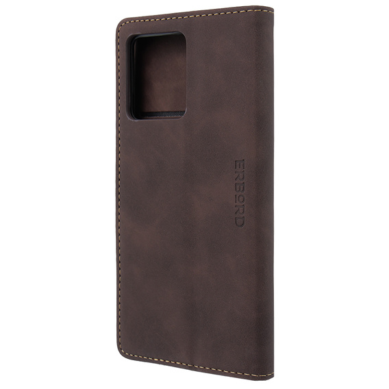 Θήκη για Motorola Edge 40 Neo, ERBORD Vintage, πορτοφόλι με πτερύγιο, καφές