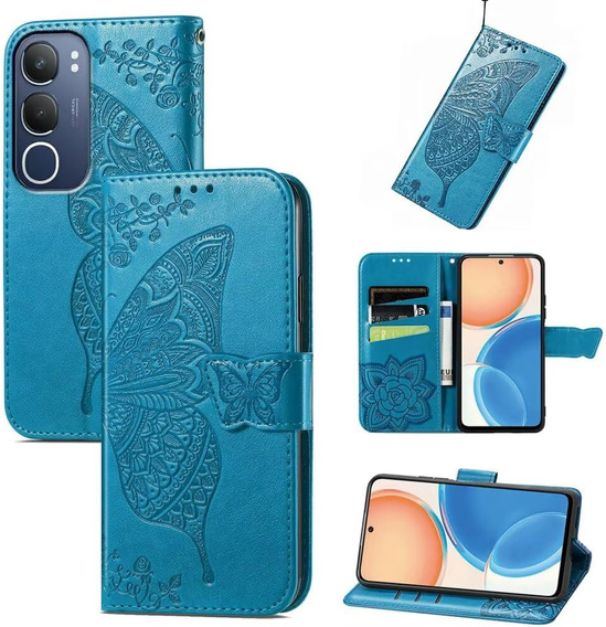 Θήκη με πτερύγιο για Vivo Y19s, Butterfly, μπλε