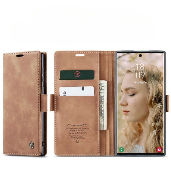 θήκη CASEME για Samsung Galaxy S22 Ultra, Leather Wallet Case, καφέ