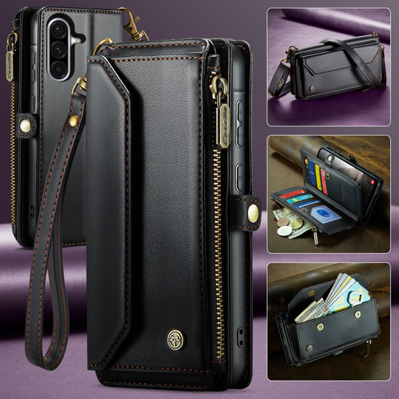 θήκη CASEME για Samsung Galaxy A56 5G, RFID Leather Wallet, με λουράκι ώμου, μαύρη