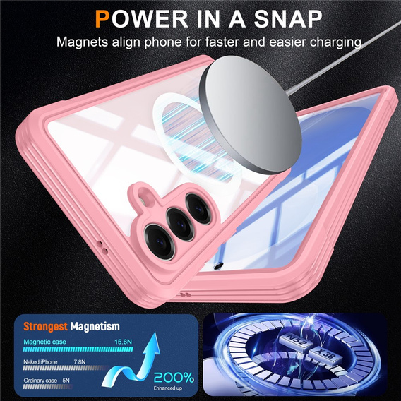 Θήκη Shockproof με γυαλί, για MagSafe για Samsung Galaxy S26 Plus, ροζ